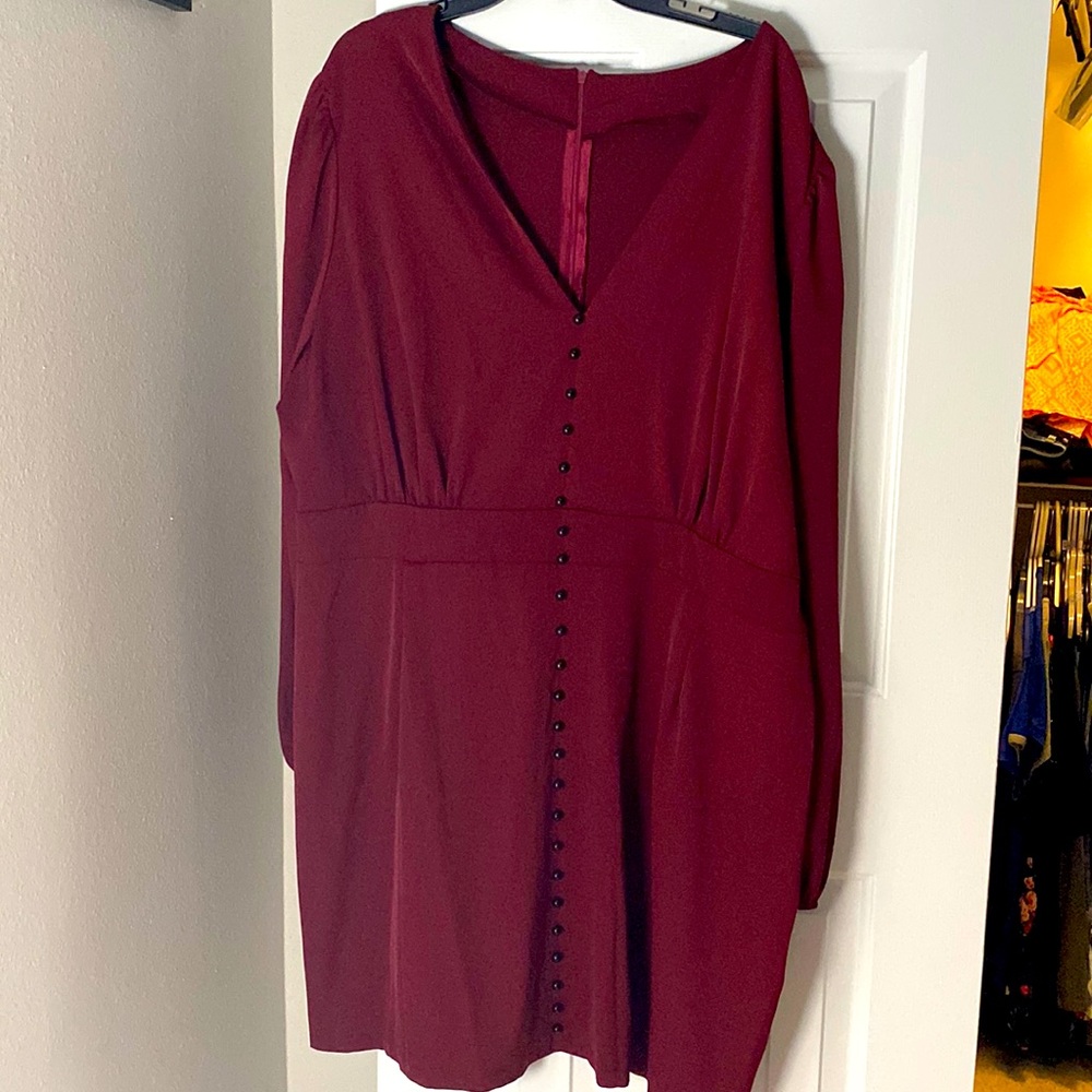 ☀️ 2 FOR $30 ☀️ Shein Curve Maroon V-Neck Long-Sleeve Dress - 5XL - 24 - NWOT